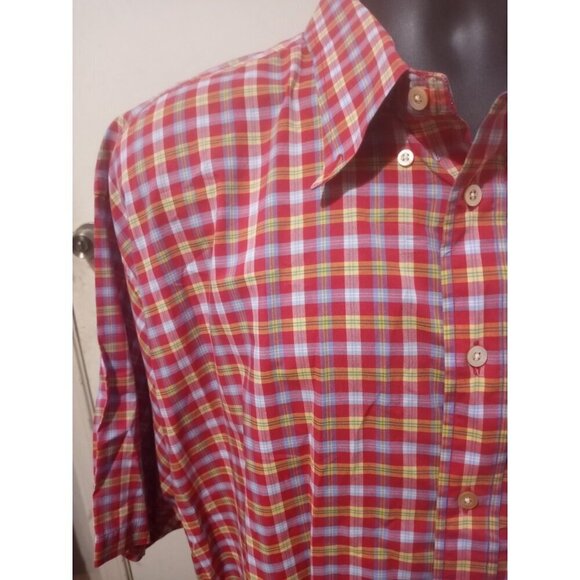Gitman Bros Shirt Mens 2XL Red Multicolor Button Up Short Sleeve Plaid Cotton - Picture 4 of 12